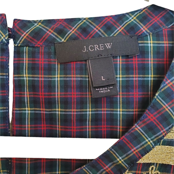 J.Crew Women's Plaid Gold Embroidered Peasant Woven Top Size Large H3478 Holiday - Picture 8 of 8